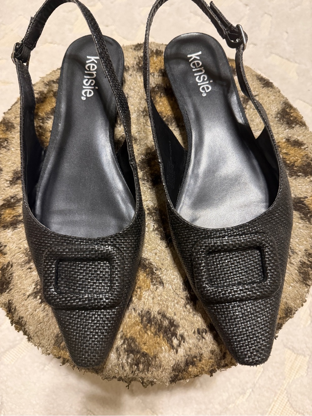 Kensie Black Woven Pointed Slingback with Decorative Buckle, 8.5 M